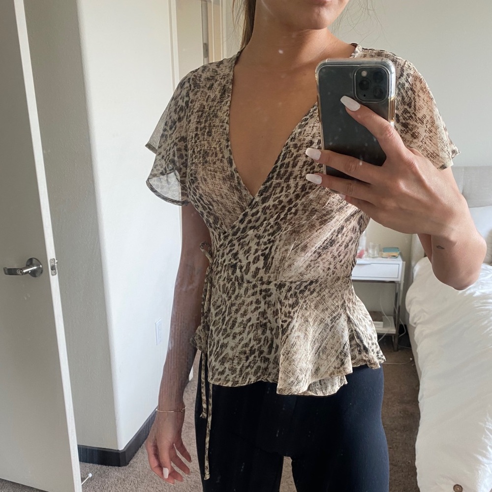 Leopard Print Wrap Top - image 2